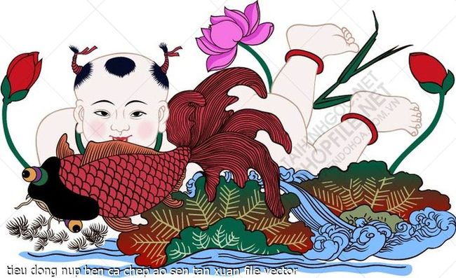 tieu dong nup ben ca chep ao sen tan xuan file vector